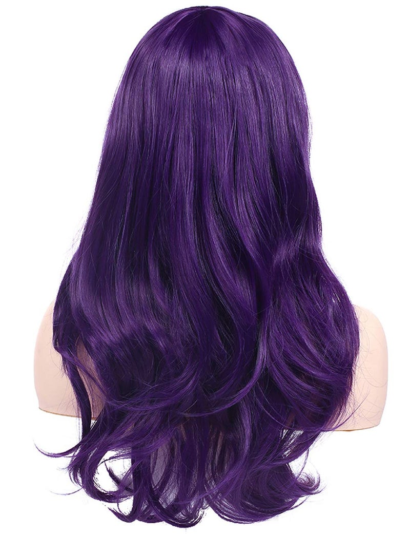 morvally 23 inches Long Wig Big Wavy Heat Resistant Synthetic Straight Hair with Bangs for Womens Cosplay Costume Halloween Party (Purple) - Image 5